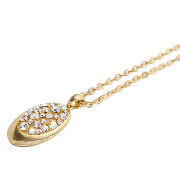 Iridescent crystal oval gold pendant necklace - Picture 4 of 5